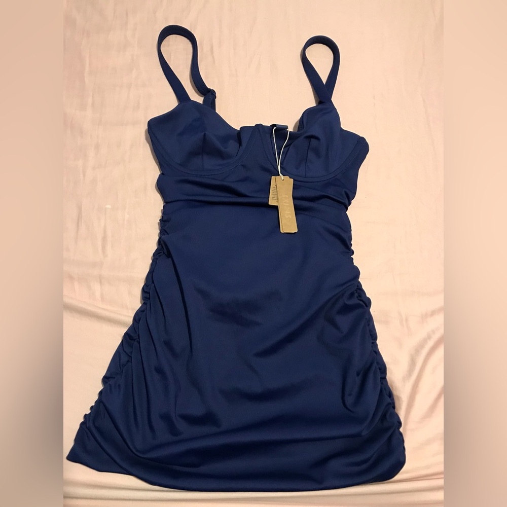 Navy midnight blue one piece ruched xxs swimsuit